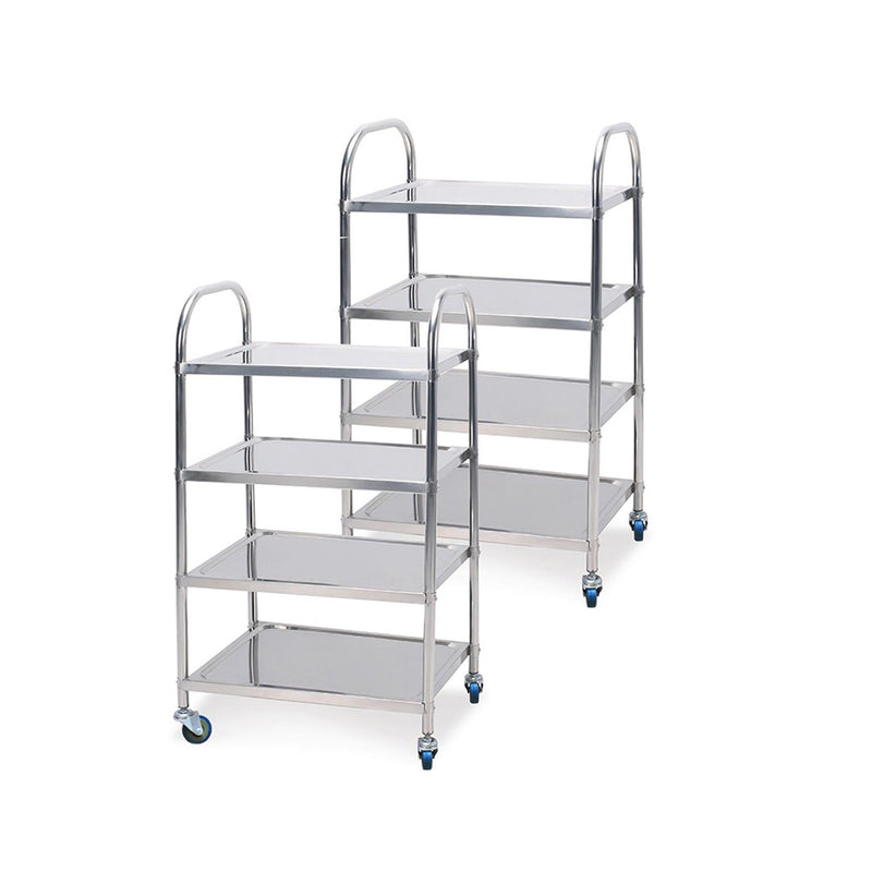 2X 4 Tier Stainless Steel Kitchen Food Cart 860x540x1170 2 Inch Rubber Wheels