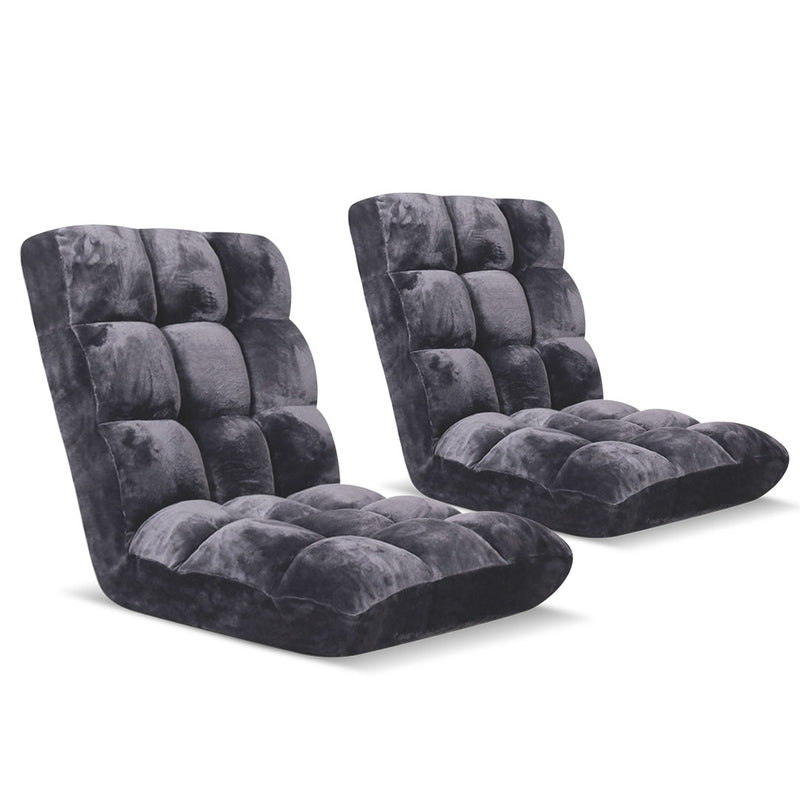 2X Floor Recliner Lounge Sofa Futon Memory Foam Cushion Adjustable Grey