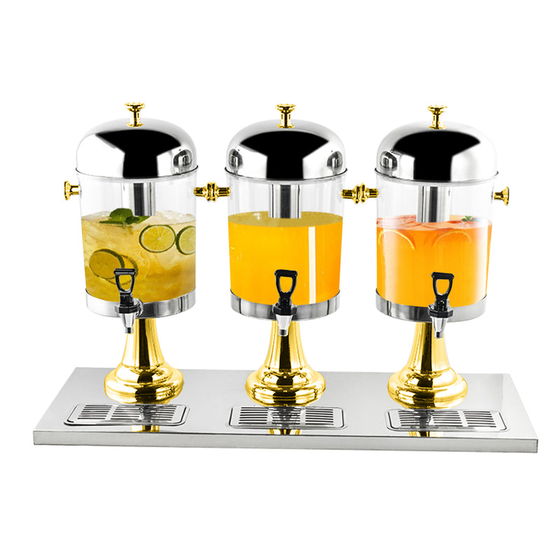 Triple Head 24L Stainless Steel Beverage Dispenser Transparent Gold Commercial