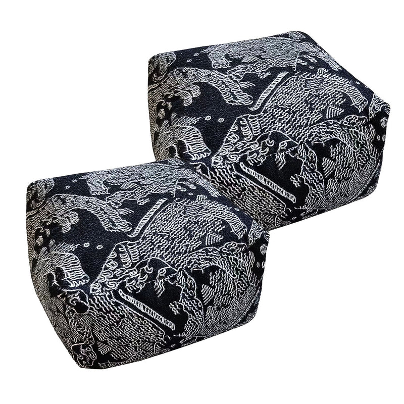 2X 55x55x30cm Black Square Pouffe Velvet Cotton Soft Seat Cushion Footstool