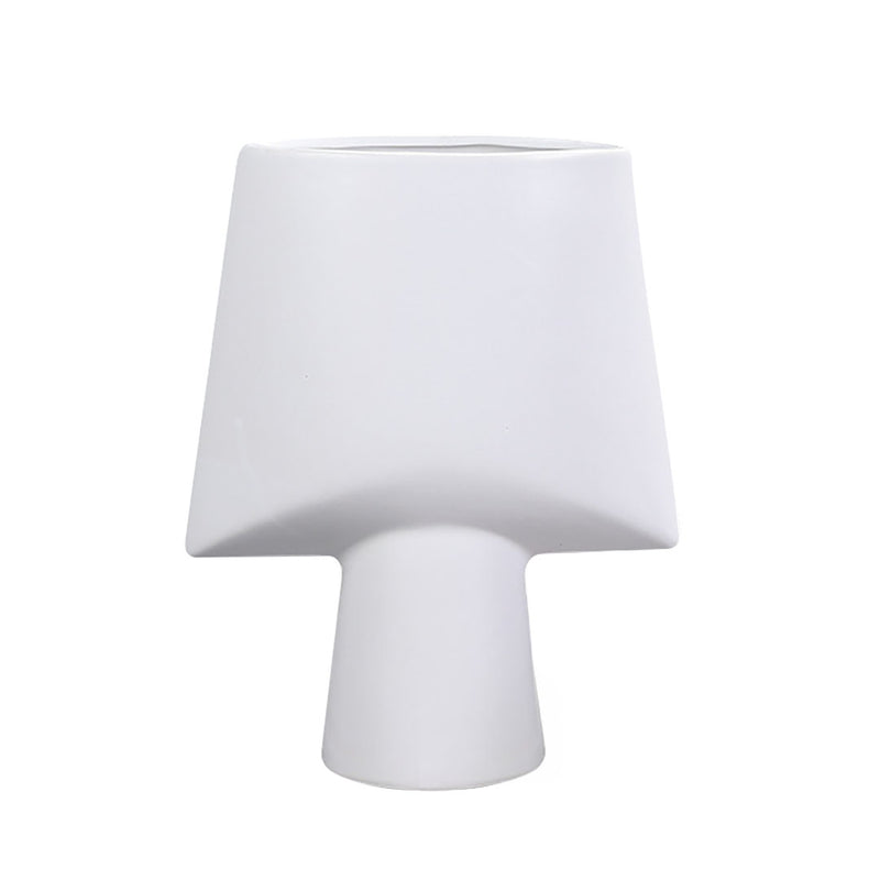 Small White Ceramic Geometric Vase 21x25.5cm Modern Home Decor