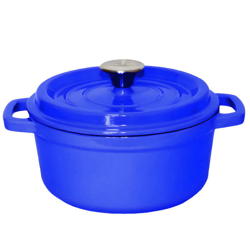 Cast Iron Enamel 24cm Casserole Stew Pot With Lid 3.6L Blue Dishwasher Safe