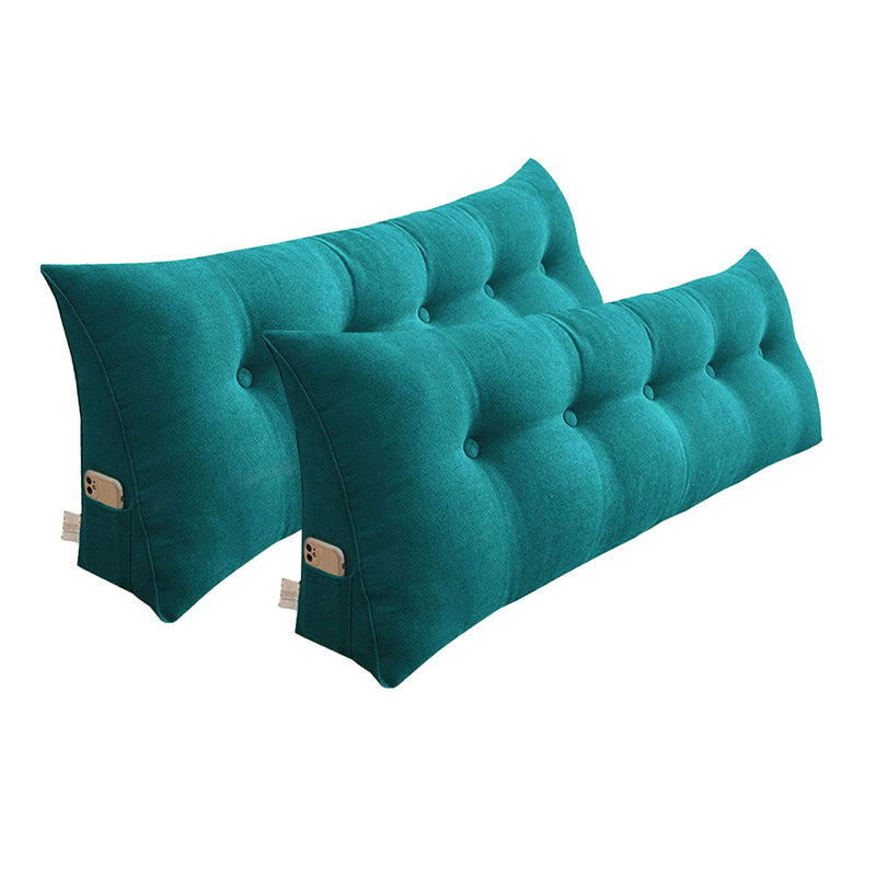 2X 120cm Blue Green Triangular Wedge Pillow Headboard Backrest with Pocket