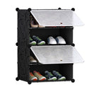 4 Tier Shoe Rack Organizer Stackable Storage Cabinet Black with Cover