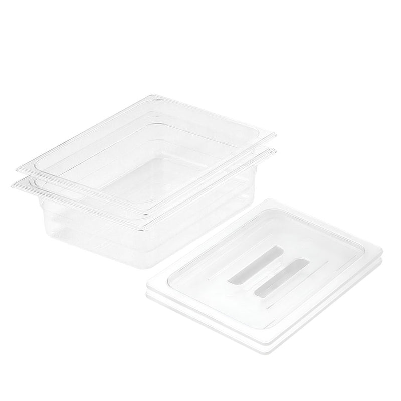 Gastronorm GN 1/2 Polycarbonate Pan 100mm Clear With Lid Bundle of 2