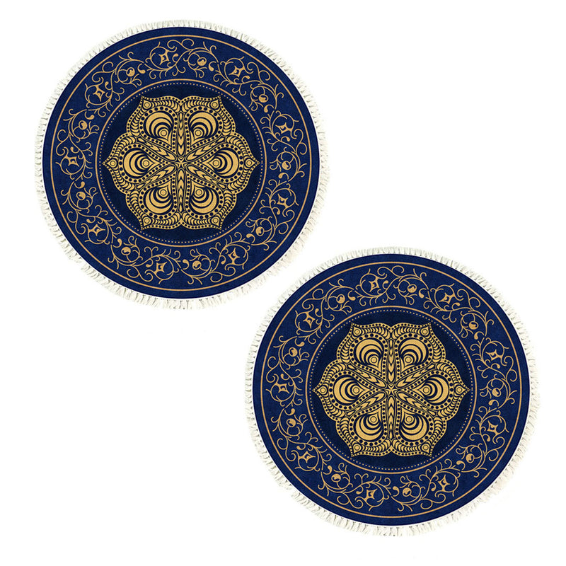 2X 90cm Round Polyester Area Rug Mandala Turquoise Grey Anti Slip Backing