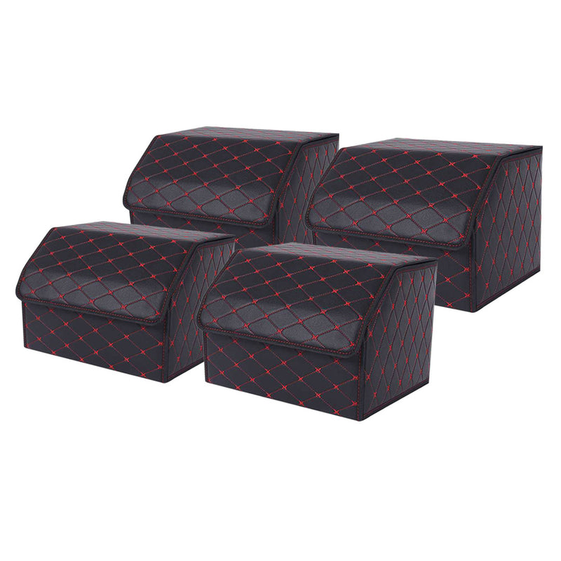 4X Leather Car Boot Trunk Organizer Collapsible Storage Box Black Red Medium