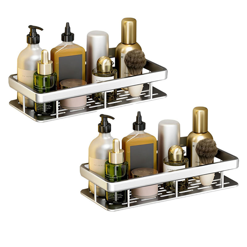2X Silver Aluminum Wall Mounted Bathroom Shelf Rack 34x16x6.5cm Rustproof