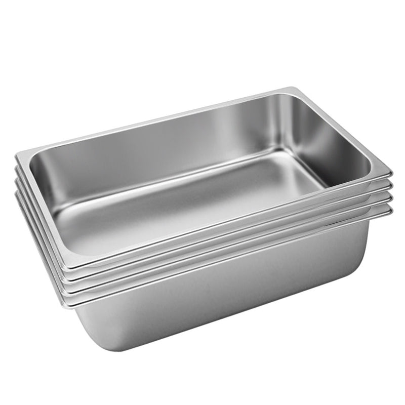 4X Full Size 1/1 Gastronorm Pan Stainless Steel 53cm X 32.5cm X 15cm Stackable