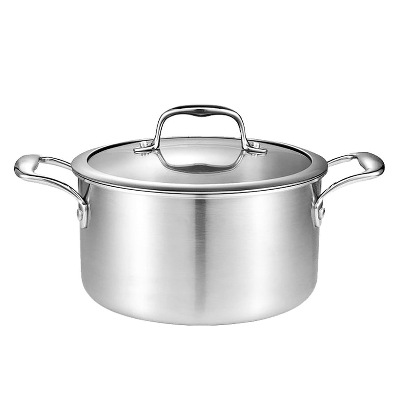 28cm 18/10 Stainless Steel Stock Pot Heavy Duty Triple Layer Induction Glass Lid