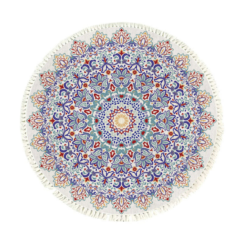 120cm Mandala Round Area Rug Plush Polyester Fiber Anti Slip Backing Living Room