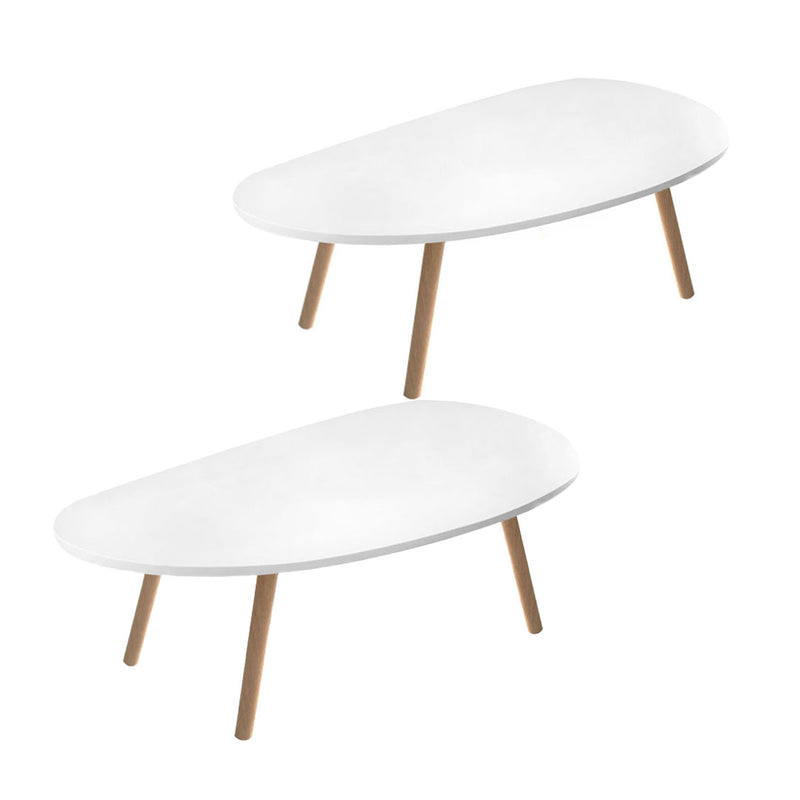 2X 80x40cm White Coffee Table Nordic Living Room Wood Legs Modern Minimalist
