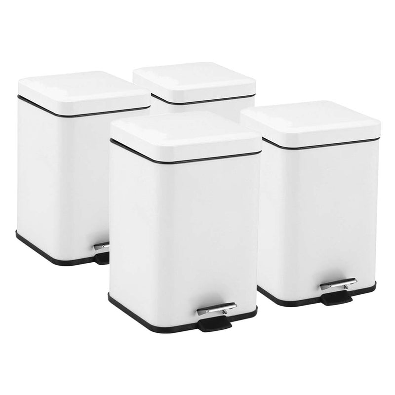 4X 12L Stainless Steel Foot Pedal Trash Bin Square White Soft Close Lid