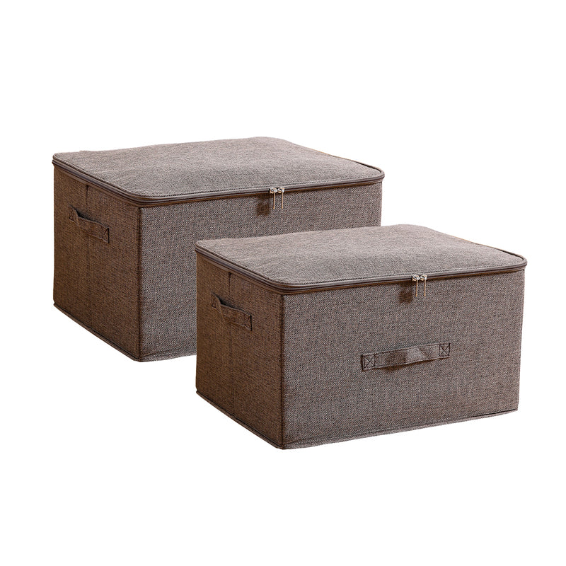 2X Large Foldable Storage Box 45cmx35cmx25cm Polyester Coffee Double Zipper