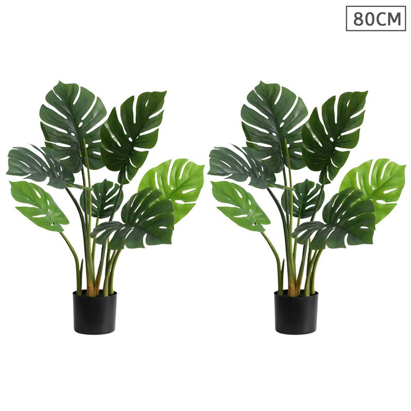 2X 80cm Artificial Potted Turtle Back Plant Indoor With Realistic Moss Green