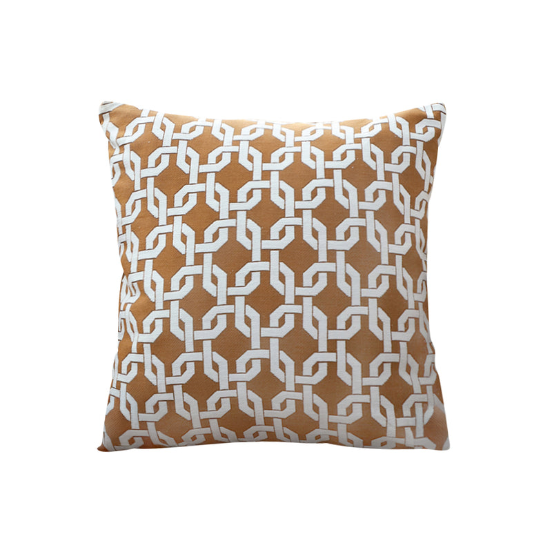 Brown Checkered Chain Jacquard Square Throw Pillow Polyester Cotton 50x50cm