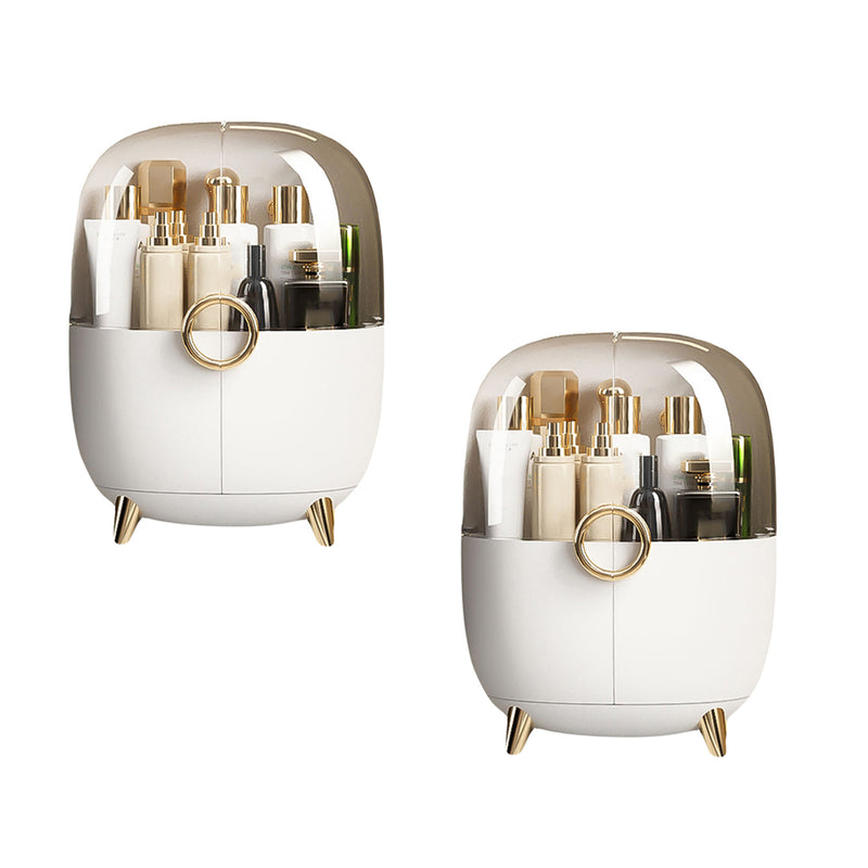 2X White Countertop Makeup Organizer ABS PC 31.5x40.5x23cm Dustproof Lid