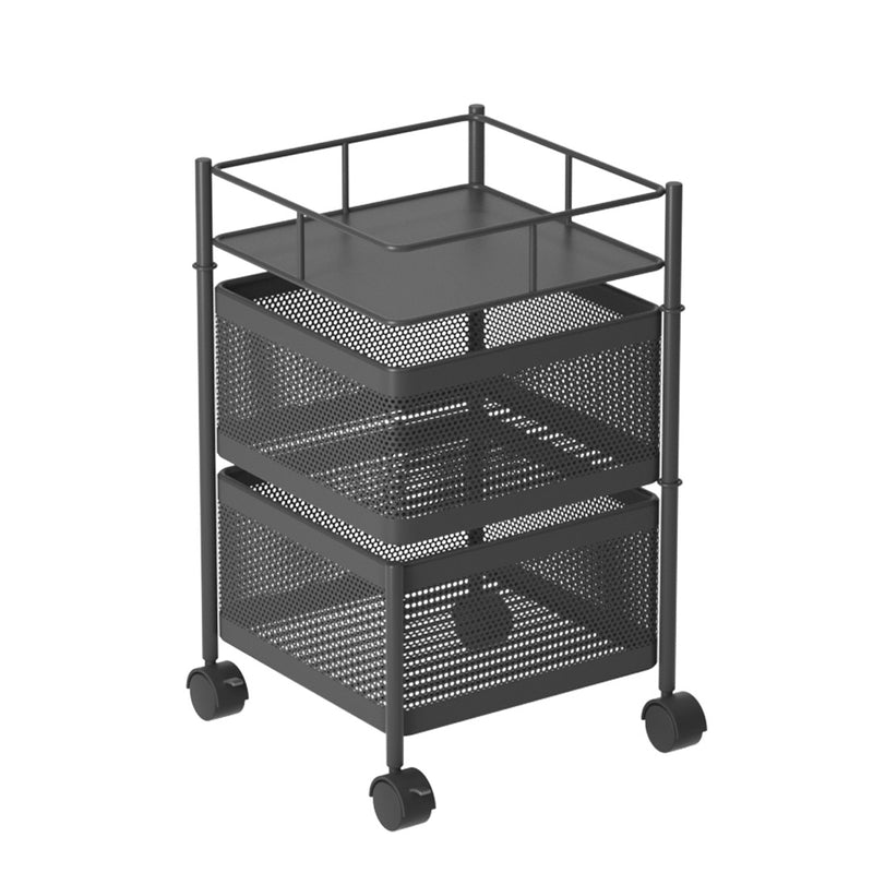 2 Tier Carbon Steel Kitchen Cart 30cm X 30cm X 49cm Rotating Mesh Black Wheels