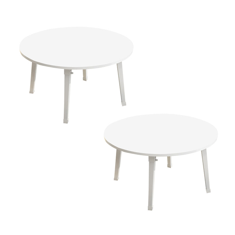 2X White Portable Floor Table Round 60cm Metal Particleboard Space Saver