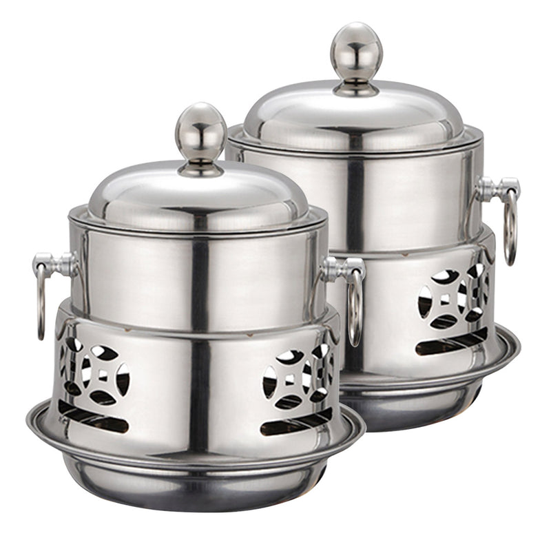 2X Mini Stainless Steel Hot Pot 20cm Single Serve Alcohol Stove Burner With Lid