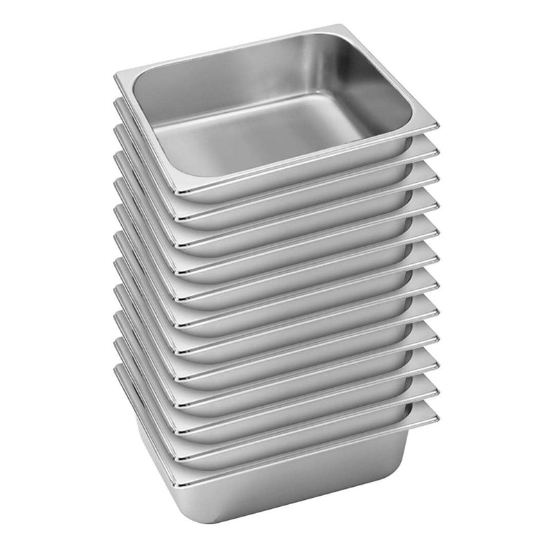 12X Stainless Steel GN Pan Full Size 10cm Deep Anti Jam Stackable Tray