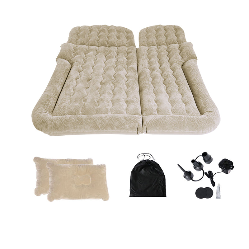 Beige Inflatable Car Boot Mattress PVC Air Bed with Pillows for Camping Travel