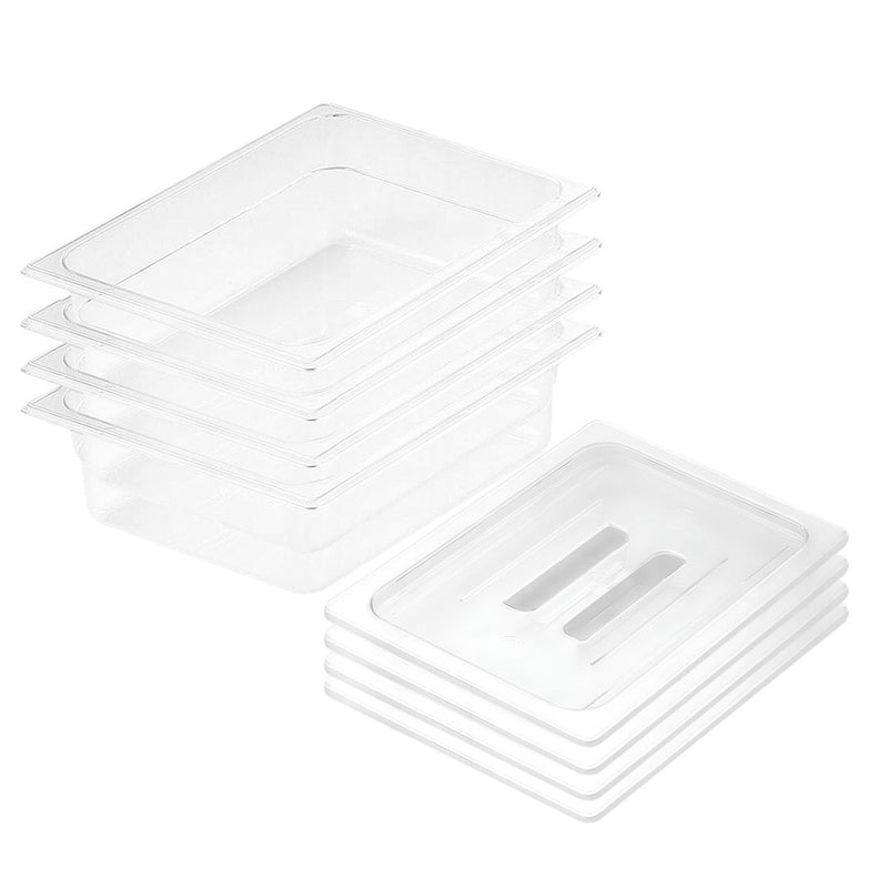 100mm Clear Polycarbonate GN Pan 1/2 Bundle of 4 With Lids Dishwasher Safe