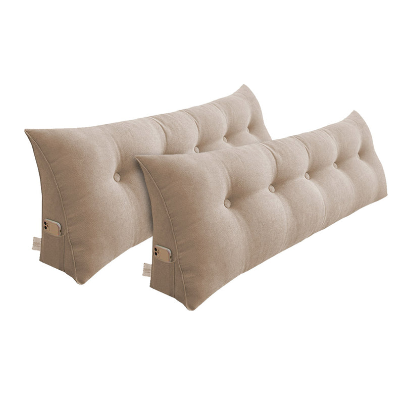2X 100cm Triangular Wedge Backrest Pillow Polyester Pp Fill Beige Tufted