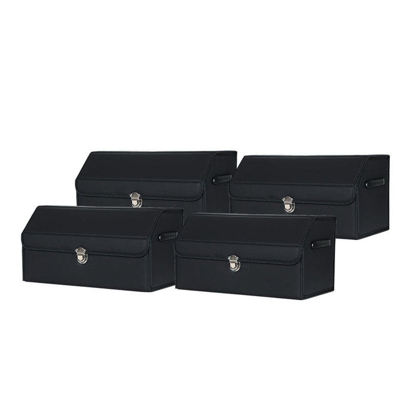 4X Car Boot Organizer Leather Board 53x32x30cm Collapsible With Lock Black
