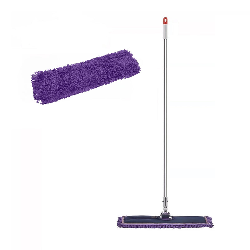 90cm Purple Microfiber Flat Mop Stainless Steel Handle PVC Grip Dust Removal