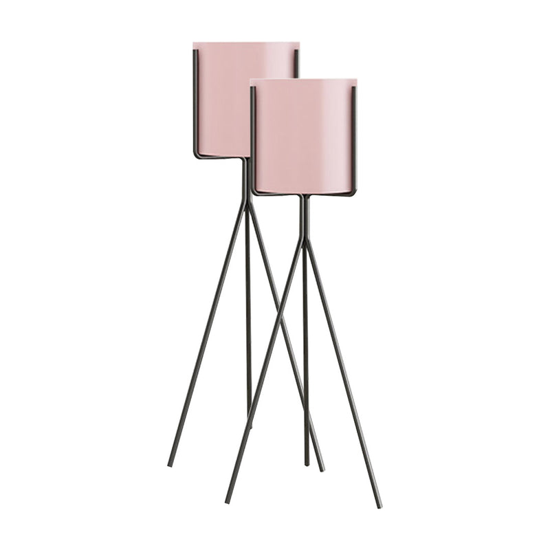 2X 70cm Tripod Plant Stand Black Painted Iron Frame Pink Detachable Enamel Pot
