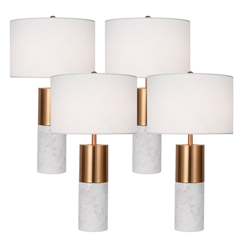 4X Table Lamps Metal Fabric White Marble Gold Cylinder Base 60cm Drum Shade