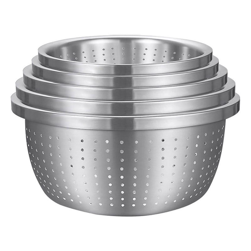 18/10 Stainless Steel Nesting Colander Bowls Set of 5 24 26 28 30 32cm Silver