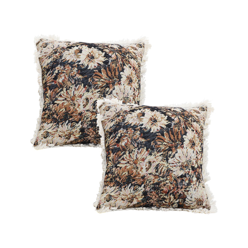 2X 45x45cm Velvet Sofa Throw Pillow Coffee Empress Flower Raised Embroidery 15cm