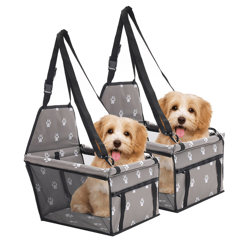 2X Pet Booster Car Seat 40x30x25cm Pvc Mesh Waterproof Grey Safety Tether