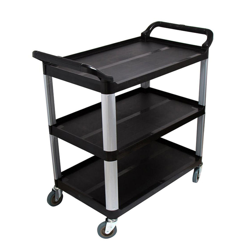 3 Tier PVC Trolley Cart 84x43x95cm Kitchen Storage Black Small Easy Assembly