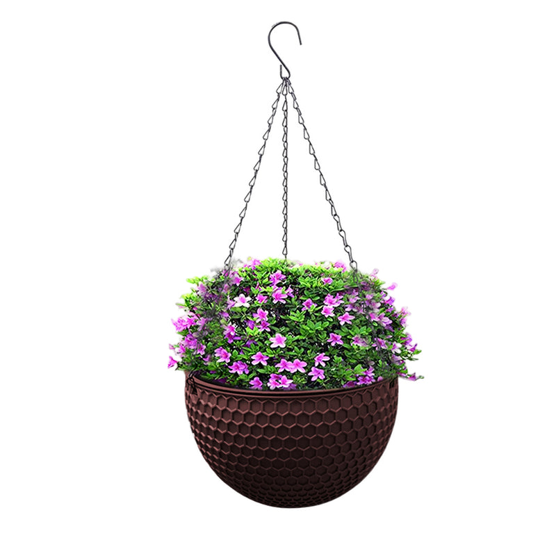 Medium Resin Hanging Planter Self Watering 21x14x46cm Coffee