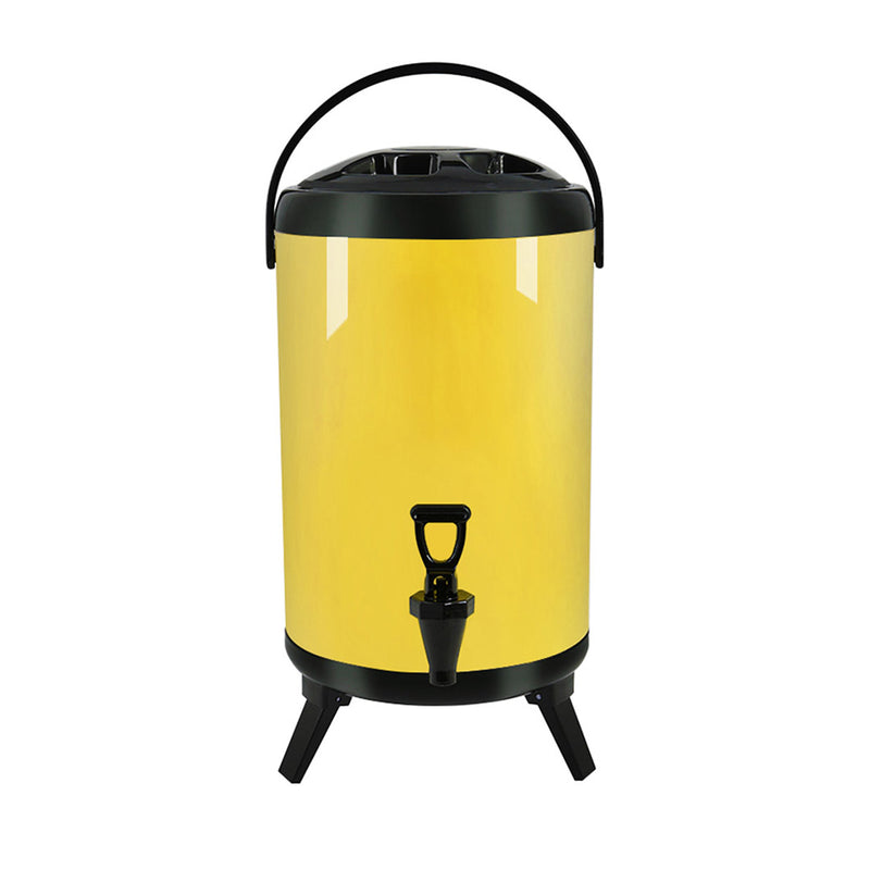 10L Stainless Steel Insulated Milk Tea Beverage Dispenser With Faucet Yellow