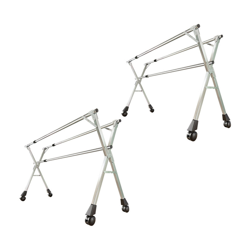 2X Portable Stainless Steel Clothes Drying Rack 240x140x50cm 3 Poles Wheels