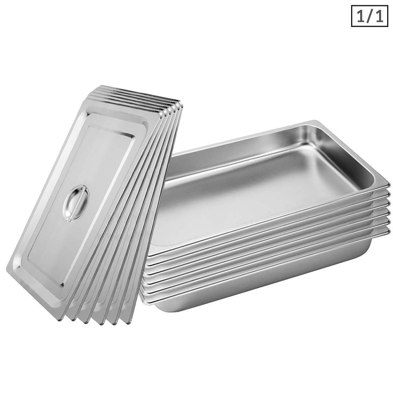6X Gastronorm Full Size 1 1 Stainless Steel Pan 53x32.5x6.5cm With Lid