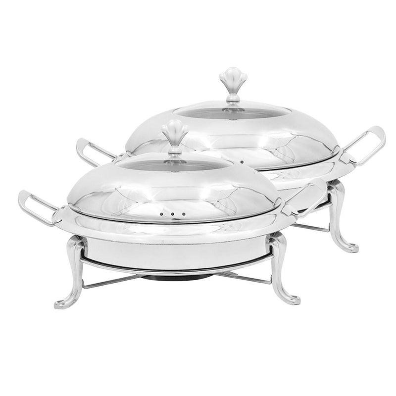 2X Stainless Steel Round Buffet Chafer 3L Food Warmer Glass Lid Catering Dish
