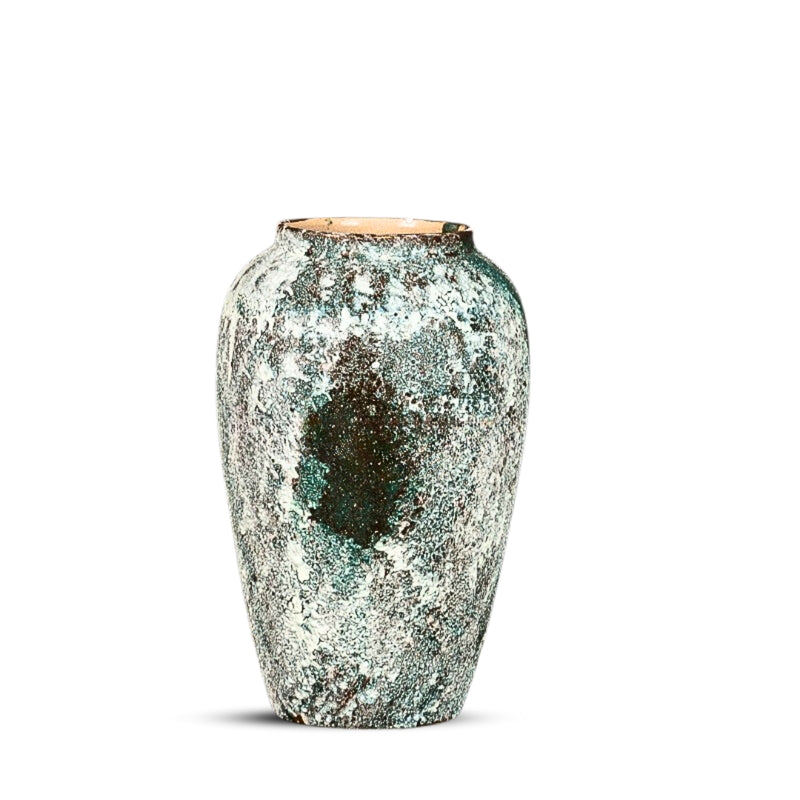 1X Medium Ceramic Flower Vase 30cm Height 19cm Diameter Green Handcrafted