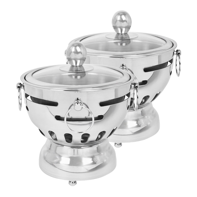 2X Stainless Steel Mini Hot Pot Alcohol Stove Burner Glass Lid 18.5cm