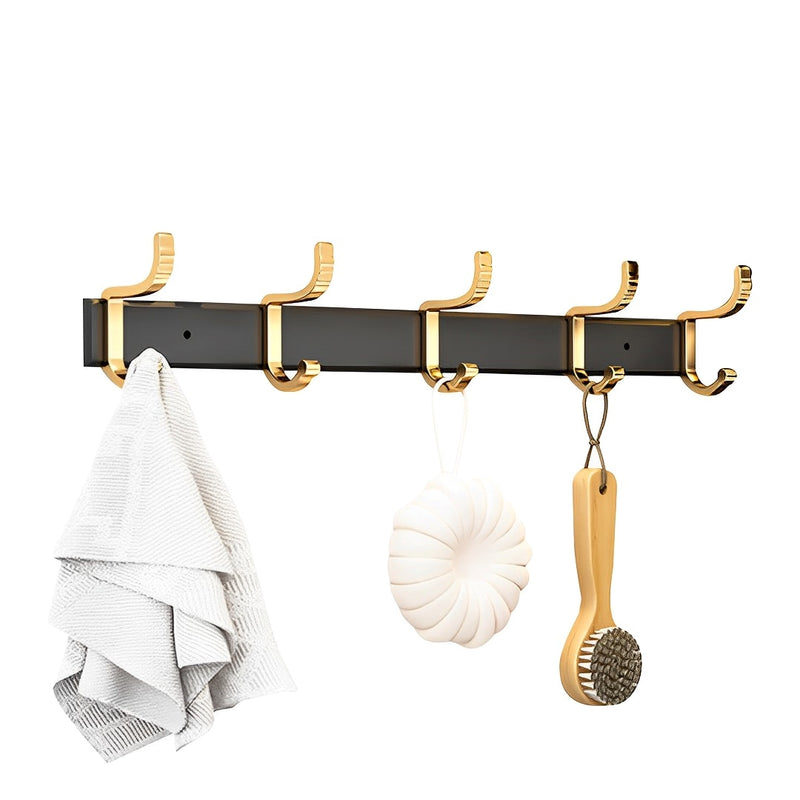 Wall Mounted Aluminum Towel Rack 41cm Space Saving with Hooks Black and Gold