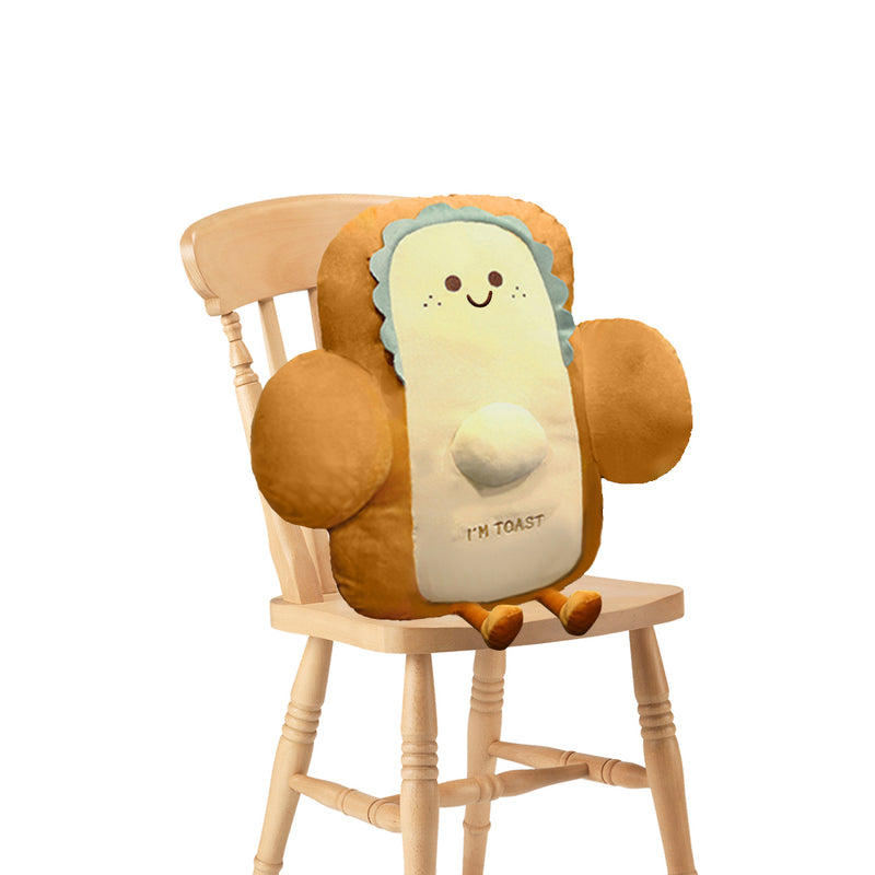 58cm Toast Bread Smiley Face Plush PP Cotton Back Support Pillow Car Seat Beige