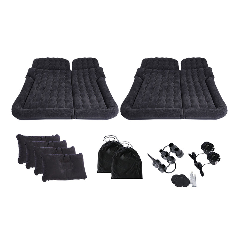 2X Black Inflatable Car Boot Mattress PVC Flocking Air Bed Camping Travel