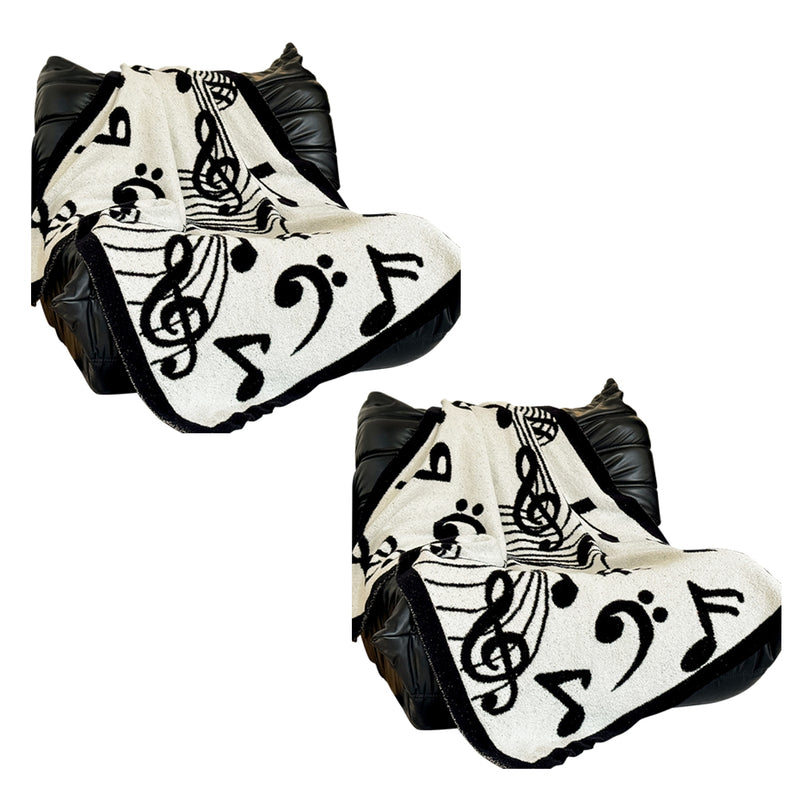 2X 130x160cm Polyester Half Fleece Throw Blanket Black And White Musical Note