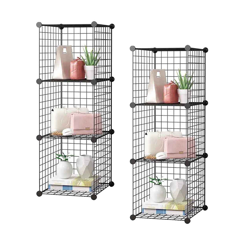 2X Black Portable 3 Tier Cube Storage Organizer Foldable Iron Wire Mesh Shelf