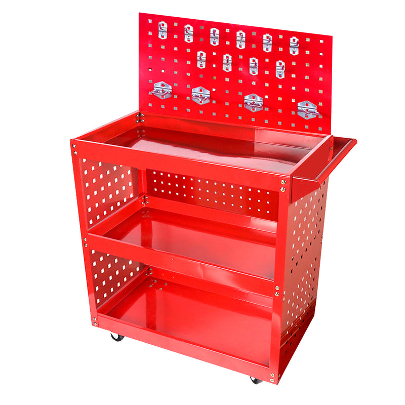3 Tier Storage Cart Portable Heavy Duty Red Steel 108cm Utility Tool Trolley