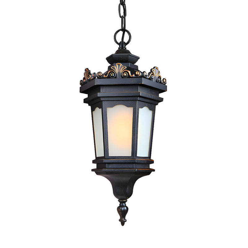 Vintage Aluminum And Glass Lantern Chandelier 25cmx54.5cm Black Hanging Light
